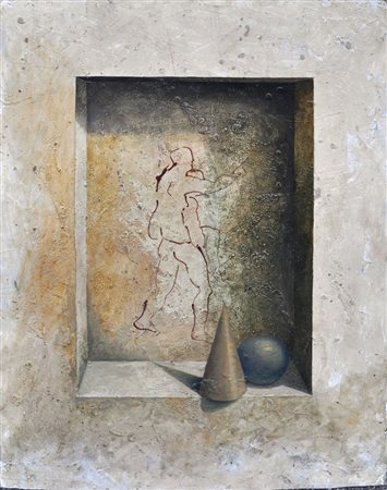 JESUS ALONSO Senza titolo Olio e tecnica mista su cartone cm. 105x75 Firma e...