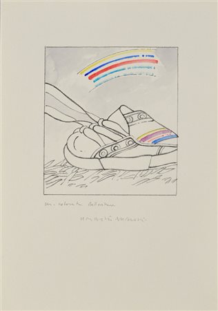 UMBERTO BUSCIONI Scarpina con arcobaleno Serigrafia colorata a mano...