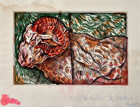 FLORIANO BODINI Ariete, 1989 Litografia - Prova di stampa colorata a mano dal...
