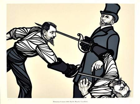 FLAVIO COSTANTINI Duello, 1979 Litografia a colori – es. e. a. cm. 53x70...