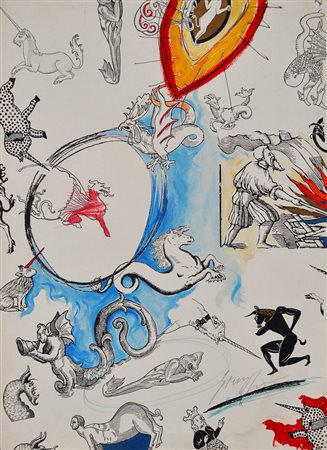 GIANNI DORIGO Senza titolo Olio e tecnica mista su cartoncino cm. 70x50 Firma...