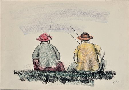 ROBERTO MASI Pescatori Tecnica mista su cartoncino cm. 35x50 Firma in basso