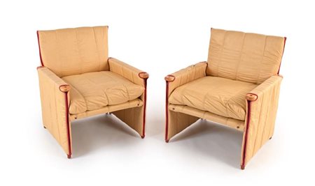 Coppia di poltroncine prod. Giovannetti Anni '80 Stuttura in legno e...