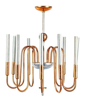 GUGLIELMO ULRICH Lampadario da soffitto a dieci luci in metallo e ottone cm h...