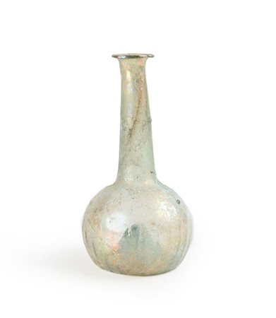 Bottiglia in vetro soffiato con lumeggiature dorate altezza cm 20 corpo...