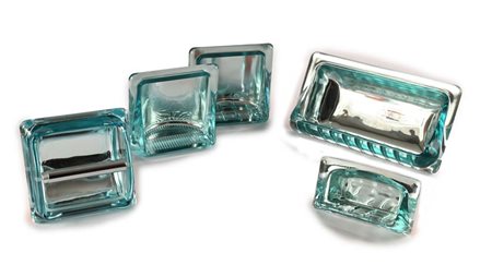 Set da bagno portasaponi da muro Anni '70 Vetro e pittura