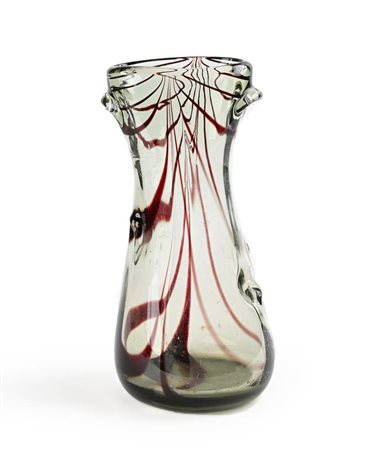 Vaso in vetro pesante incolore con striature viola altezza cm 27