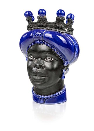 Testa di moro in ceramica artigianale di Caltagirone Verus nei toni del blu...