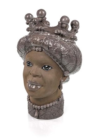 testa di moro in ceramica artigianale di Caltagirone nei toni del grigio cm h...