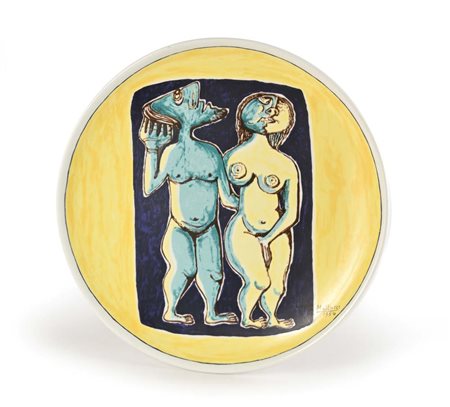 Domenico Matteucci Faenza 1914-Faenza 1991 Piatto in ceramica policroma cm ø 30