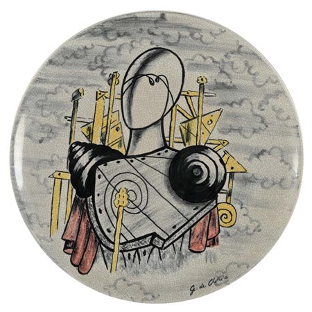 Giorgio De Chirico Volo 1888-Roma 1978 Il trovatore tra le nubi Piatto in...