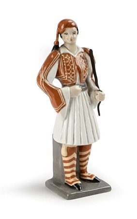 Scultura in ceramica dipinta 1939 h 23 cm Firma, titolo e data sotto la base...