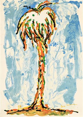 Mario Schifano Homs 1934-Roma 1998 Palma Serigrafia materica su tela cm 80x55...