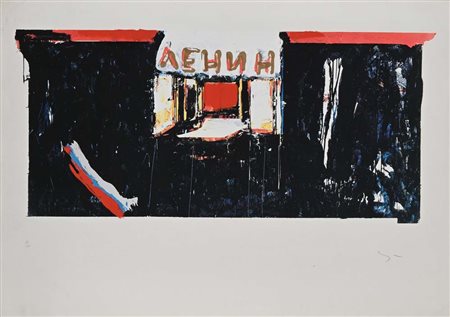 Mario Schifano Homs 1934-Roma 1998 Tributo a Lenin Serigrafia polimaterica cm...