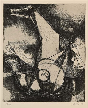 Marino Marini Pistoia 1901-Viareggio 1980 Senza titolo Acquaforte cm 54x43...