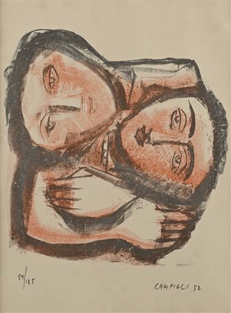 Massimo Campigli Berlino 1895-Saint-Tropez 1971 Volti 1952 Litografia cm...