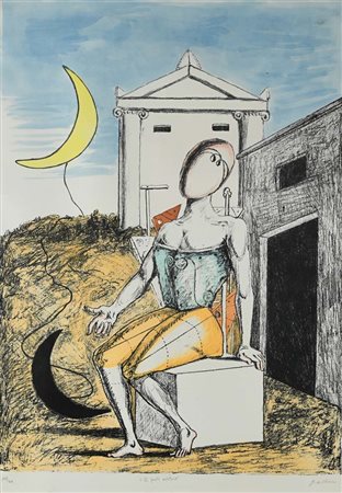 Giorgio De Chirico Volo 1888-Roma 1978 Il poeta solitario Litografia cm...