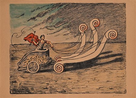 Giorgio De Chirico Volo 1888-Roma 1978 La biga invicibile Litografia su carta...