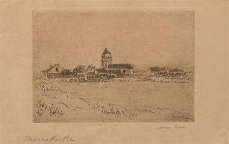 James Ensor Ostenda 1860-Ostenda 1949 Mariakerke 1887 Incisione lastra cm...