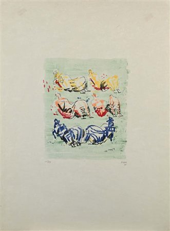 Henry Moore Castleford 1898-Much Hadham 1986 Sei figure distese su fondo...