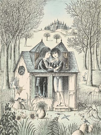 Raymond Peynet Parigi 1908-Mougins 1999 Figure nella campagna Serigrafia cm...