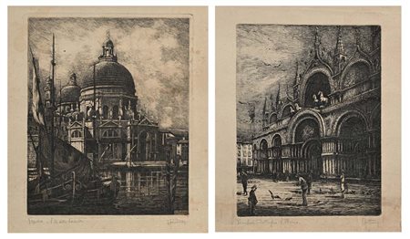 Ernesto Festucci Due incisioni raffiguranti Venezia (Dettaglio di San Marco e...