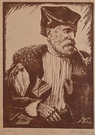 Guido Boggiani Omegna 1861-Chaco 1902 Fumatore di pipa Xilografia cm 30,5x22...