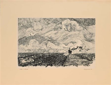 Renzo Vespignani Roma 1924-Roma 2001 Ferrovia 1978 Acquaforte cm 50x70 Firma,...