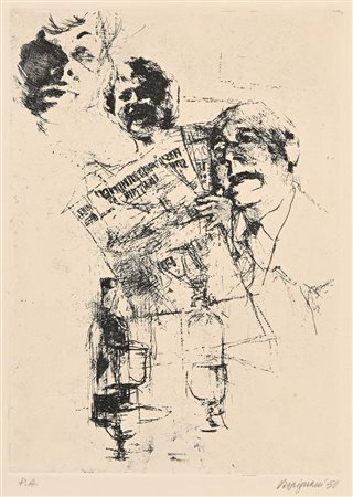 Renzo Vespignani Roma 1924-Roma 2001 Scena d'interno e lettura di giornale...