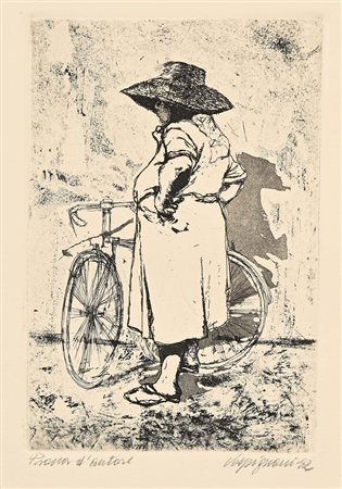 Renzo Vespignani Roma 1924-Roma 2001 Figura e bicicletta 1952 Acquaforte cm...