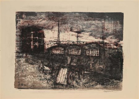 Renzo Vespignani Roma 1924-Roma 2001 Periferia 1969 Litografia cm 50x70...