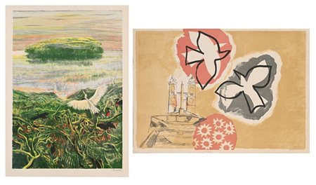 Marcello Avenali Roma 1912-Roma 1981 Trinità dei Monti con colombe e fiori...