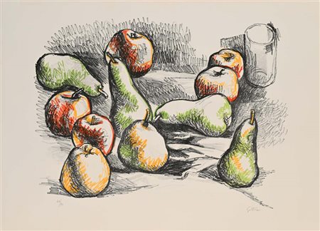 Renato Guttuso Bagheria 1911-Roma 1987 Natura morta di pere e mele Litografia...