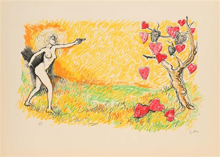 Renato Guttuso Bagheria 1911-Roma 1987 L'albero di cuori Litografia cm 50x70...