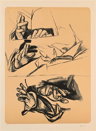 Renato Guttuso Bagheria 1911-Roma 1987 Le mani Serigrafia cm 74x54 Firma e...