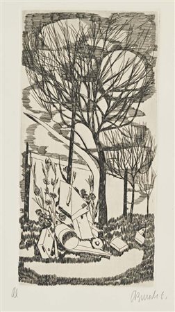 Armando Buratti Roma 1924-Roma 2018 Giardino incisione cm 50x35 - in cornice...