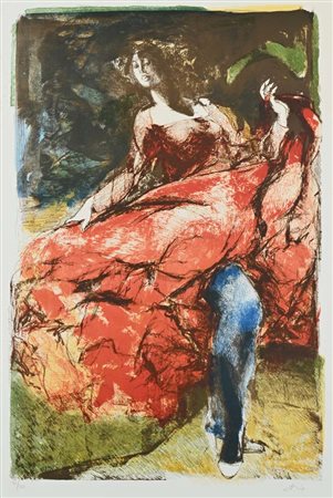 Ennio Calabria Tripoli 1937-0 Donna che danza in calze blu e vestito rosso...