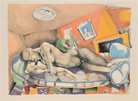 Ugo Attardi Genova 1923-Roma 2006 Scena di interno 1989 Litografia cm 50x70...