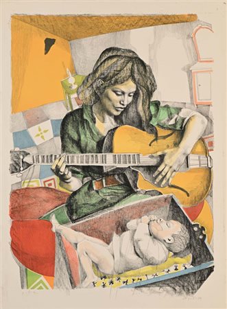 Ugo Attardi Genova 1923-Roma 2006 La ninna nanna 1989 Litografia cm 70x50...