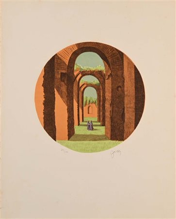 Fabio Failla Lucca 1917-Roma 1987 Tra le rovine Litografia cm 63x50 Firma e...