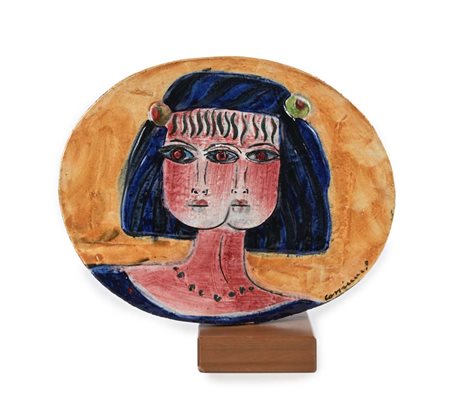 BRUNO CASSINARI Piacenza 1912-Milano 1992 Doppio Volto Ceramica smaltata cm...