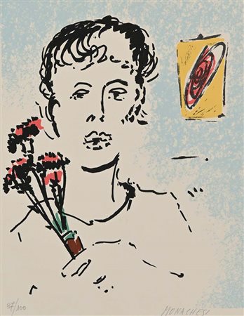 Sante Monachesi Macerata 1910-Roma 1991 Ritratto di uomo con masso di fiori...