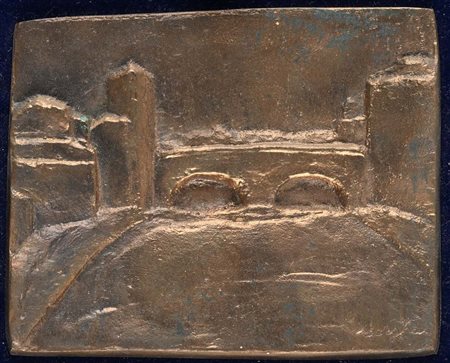 Franz Borghese Roma 1941-Roma 2005 Ponte Fabricio Bassorilievo in bronzo cm...