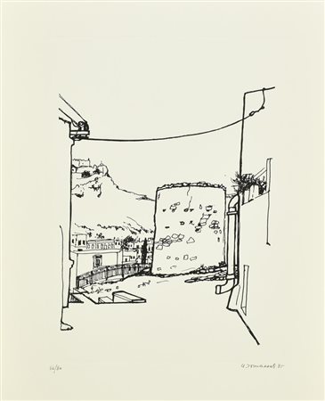 Ugo Tomassoli NOTE DI VIAGGIO incisione su carta, battuta cm 33x24, su foglio...