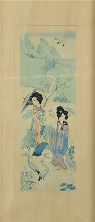 SCENA ORIENTALE incisione su carta, cm 40x15, su foglio cm 55x25