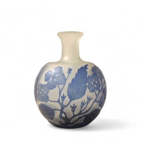 Vasetto in vetro lavorato all'acido in monocromia blu