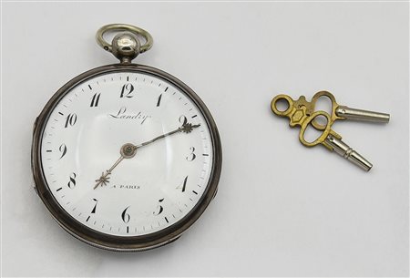 Orologio da tasca Landry a Paris, anni 20-30 del 1800, argento, con chiave...
