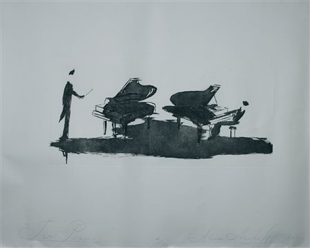 Misheff Alzek Two pianos, 2003 acquatinta su cartoncino, cm. 124x168 (lastra...