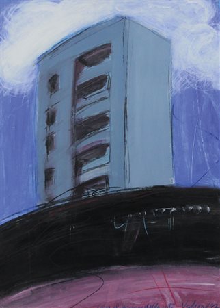 Vaglieri Tino Casa al confine della città, 1997 olio su carta, cm. 70x50...