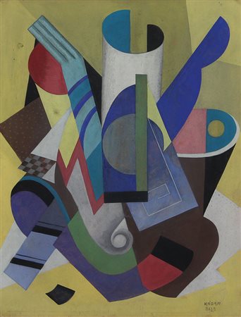 Kádár Béla (attribuito a) Composizione su fondo giallo, (1925) gouache su...